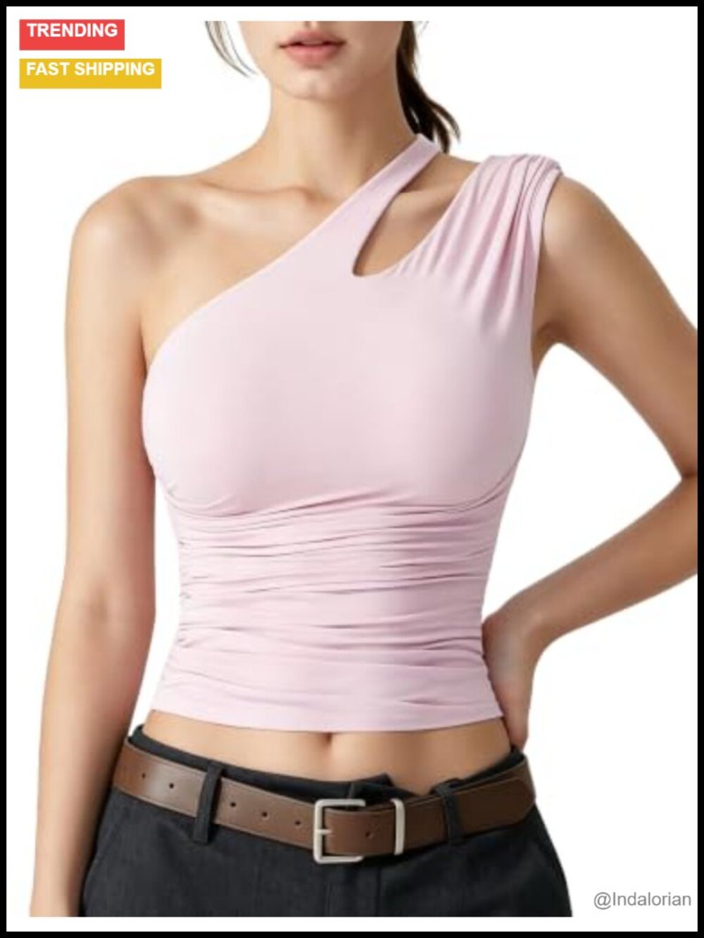 One Shoulder Cut Out Tank Top Fitted Ruched Y2K Going Out Shirt